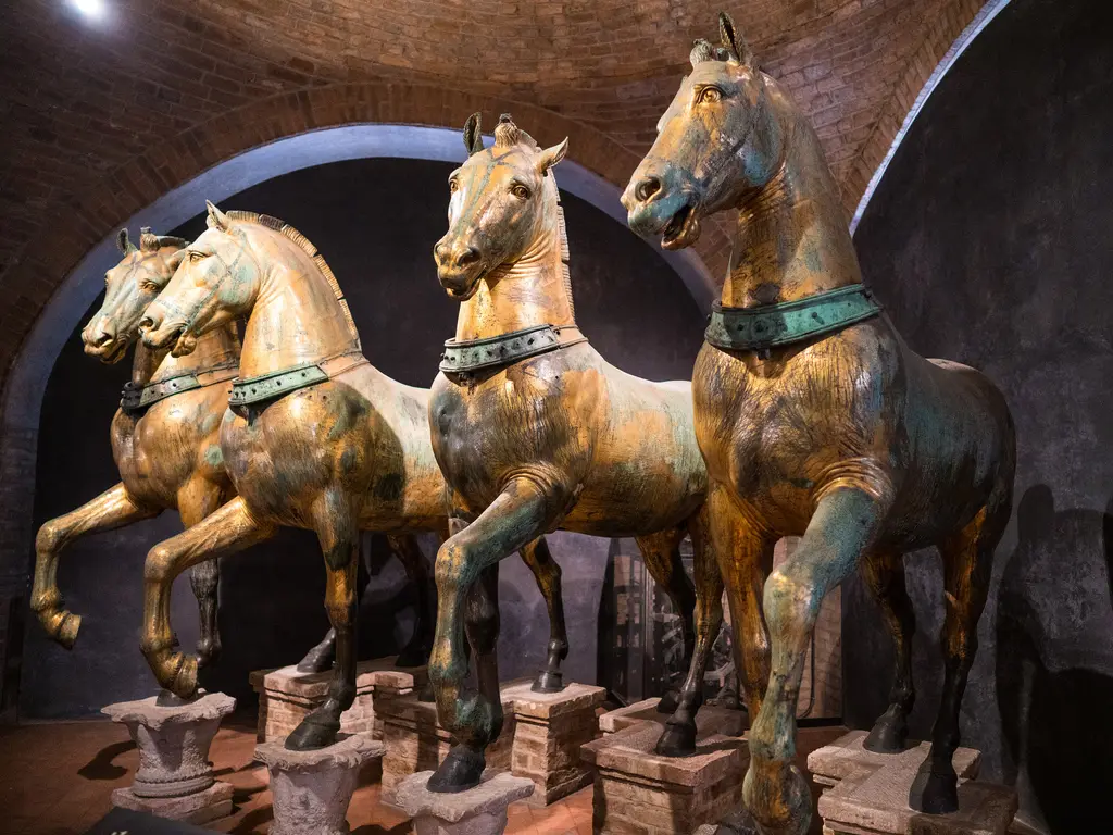 The four original gilded bronze horses of St Mark’s, indoors in the Basilica’s Museum