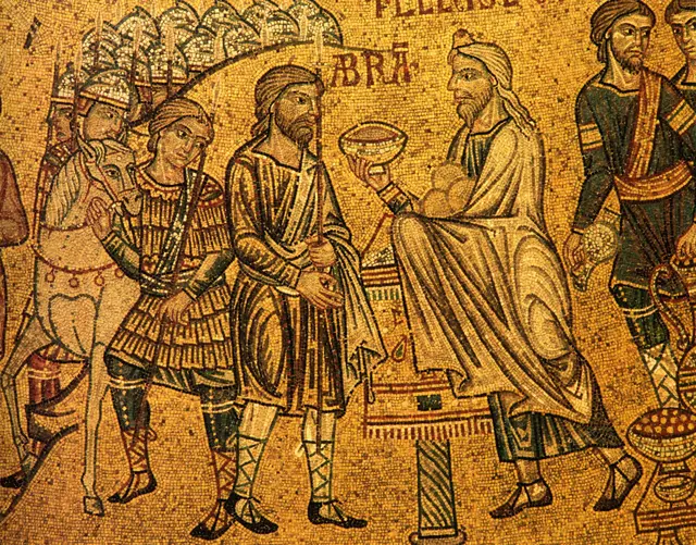 Mosaic of Abraham meeting Melchizedek, from the Old Testament scenes of St Mark’s