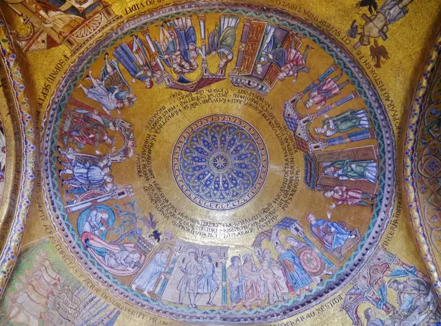 A small mosaic cupola in the atrium, its scenes arranged in rings round a central rosette